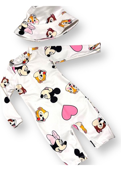 Unisex Çocuk Mayo Yarım Vücut Güneş Koruma Hassas Ten Sevimli Mickey Baskı Desen Mayo Şapka Hediyeli fiyatları