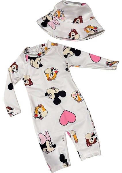 Unisex Çocuk Mayo Yarım Vücut Güneş Koruma Hassas Ten Sevimli Mickey Baskı Desen Mayo Şapka Hediyeli fırsatları