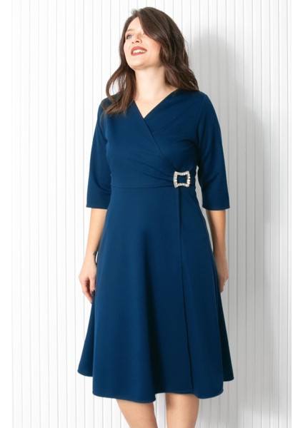 Broş Detaylı Abiye Elbise Lacivert FHM912 fırsatları
