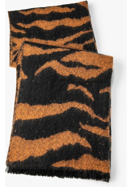 Atkı Zebra Desenli Yumuşak Dokulu Püsküllü