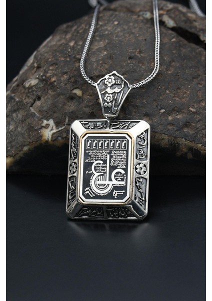 Gümüş Hz. Ali Yazlı Gümüş Kolye Zincir 925 Ayar