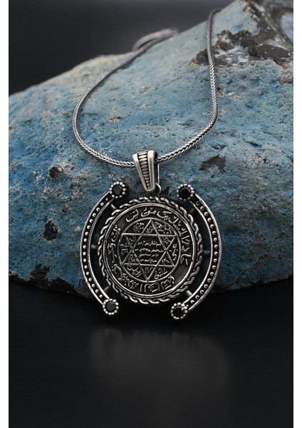 Gümüş Hz. Süleyman Mührü Gümüş Kolye Zincir 925 Ayar indirimleri