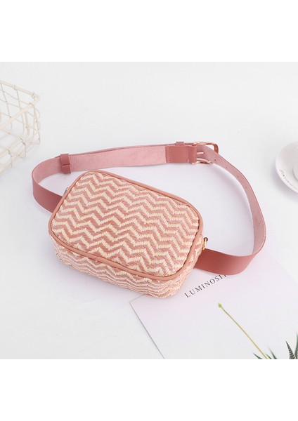 3 Yeni Moda Dalgalı Örgülü Hasır Çanta Basit Retro Kolej Tarzı Kare Göğüs Çantası (Yurt Dışından)