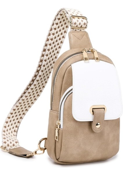 Haki Özel Kadın Pu Deri Sling Omuz Çantaları Trendy Büyük Kapasiteli Fanny Paketi Crossbody Göğüs Çantası Gitar Askısı ile (Yurt Dışından)