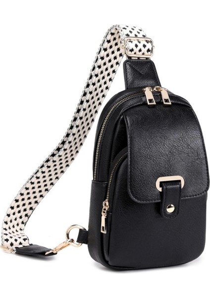 Haki Özel Kadın Pu Deri Sling Omuz Çantaları Trendy Büyük Kapasiteli Fanny Paketi Crossbody Göğüs Çantası Gitar Askısı ile (Yurt Dışından)