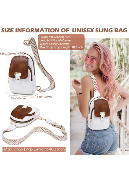 Haki Özel Kadın Pu Deri Sling Omuz Çantaları Trendy Büyük Kapasiteli Fanny Paketi Crossbody Göğüs Çantası Gitar Askısı ile (Yurt Dışından)