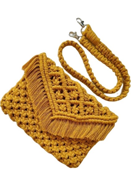 Bordo Mustrad Renkli Makrome Debriyaj El Örgü Makrome Çanta Boho Çıkarılabilir Askılı ve Püsküllü El Çantası (Yurt Dışından)