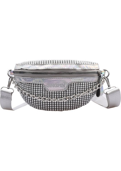 Gümüş HR503 Yeni Moda Kadın Göğüs Çantası Kişiselleştirilmiş Zincir Renkli Elmas Tek Omuz Crossbody Çanta Çok Yönlü Payet Bel Çantası (Yurt Dışından) fiyatları
