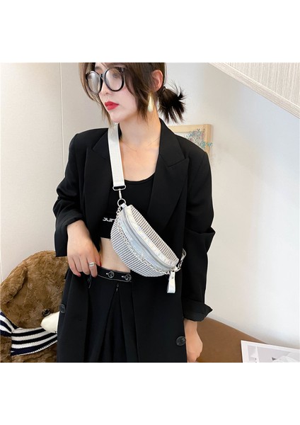 Gümüş HR503 Yeni Moda Kadın Göğüs Çantası Kişiselleştirilmiş Zincir Renkli Elmas Tek Omuz Crossbody Çanta Çok Yönlü Payet Bel Çantası (Yurt Dışından) modelleri