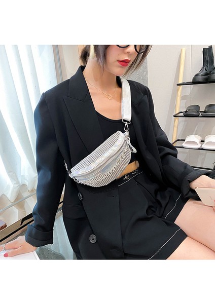 Gümüş HR503 Yeni Moda Kadın Göğüs Çantası Kişiselleştirilmiş Zincir Renkli Elmas Tek Omuz Crossbody Çanta Çok Yönlü Payet Bel Çantası (Yurt Dışından) indirimleri