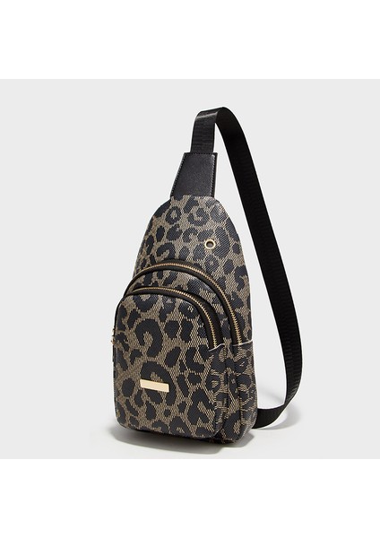 Leopar Siyah Kadın Göğüs Çantası Moda Leopar Baskı Göğüs Bel Tek Omuz Çantası Büyük Kapasiteli Cep Telefonu Çantası Kız Için (Yurt Dışından)
