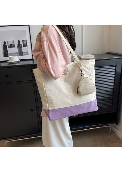 C3 Kontrast Renk Kanvas Tote Çanta Düz Mektup Çanta Tote Çanta Moda Rahat Bayan El Çantaları CY102 (Yurt Dışından) modelleri