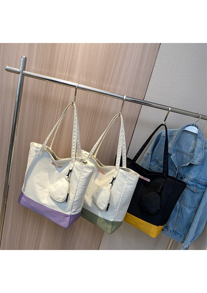 C3 Kontrast Renk Kanvas Tote Çanta Düz Mektup Çanta Tote Çanta Moda Rahat Bayan El Çantaları CY102 (Yurt Dışından) fırsatları