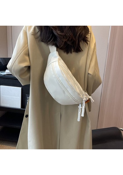 Beyaz Göğüs Çantası 2023 Yeni Fermuarlı Kadın Bel Çantası Geniş Omuz Askısı Crossbody Çanta (Yurt Dışından)