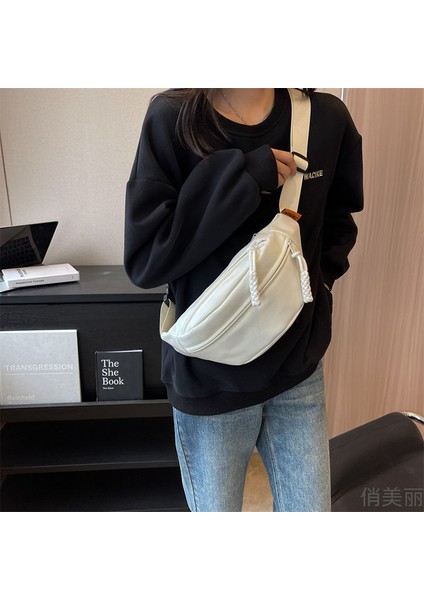 Beyaz Göğüs Çantası 2023 Yeni Fermuarlı Kadın Bel Çantası Geniş Omuz Askısı Crossbody Çanta (Yurt Dışından) modelleri