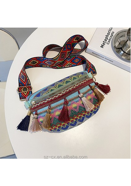 3 Boho Etnik Kanvas Fanny Paketleri Püskül Jakarlı Çanta Ayarlanabilir Askı Sling Göğüs Crossbody Çanta Etnik Bel Çantası Kadınlar Için (Yurt Dışından)