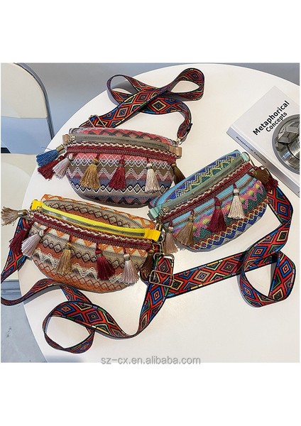 3 Boho Etnik Kanvas Fanny Paketleri Püskül Jakarlı Çanta Ayarlanabilir Askı Sling Göğüs Crossbody Çanta Etnik Bel Çantası Kadınlar Için (Yurt Dışından)