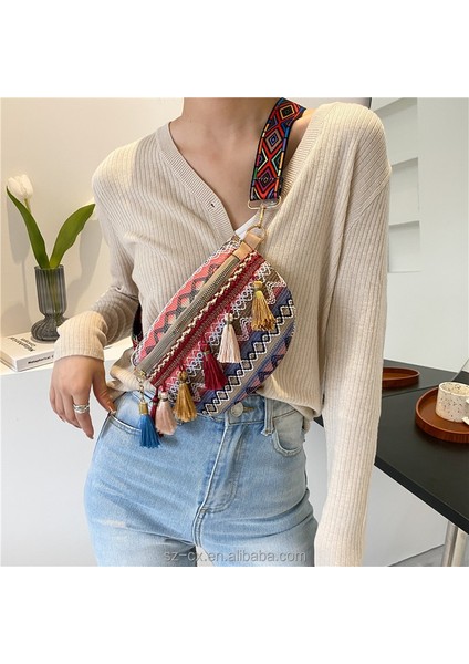 3 Boho Etnik Kanvas Fanny Paketleri Püskül Jakarlı Çanta Ayarlanabilir Askı Sling Göğüs Crossbody Çanta Etnik Bel Çantası Kadınlar Için (Yurt Dışından)