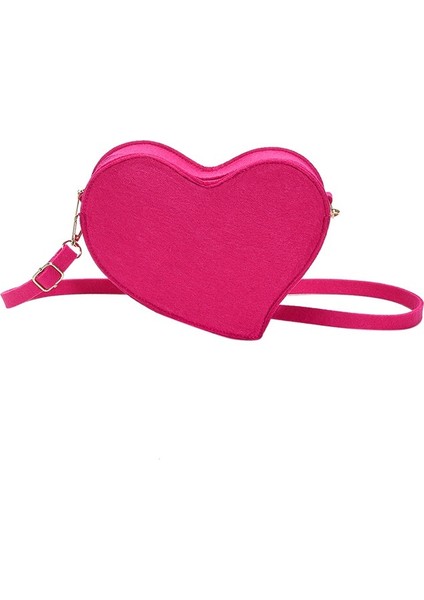 Gül Kırmızı 2023 Moda Basit Saf Renk Küçük Kalp Çanta Kadın Mini Çanta Kore Versiyonu Tarzı Omuz Crossbody Çanta (Yurt Dışından)