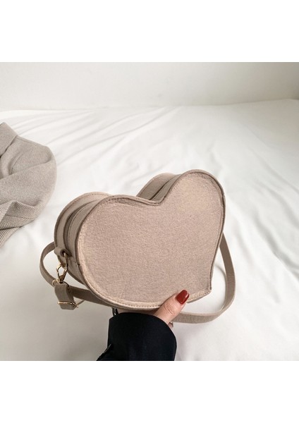 Gül Kırmızı 2023 Moda Basit Saf Renk Küçük Kalp Çanta Kadın Mini Çanta Kore Versiyonu Tarzı Omuz Crossbody Çanta (Yurt Dışından)