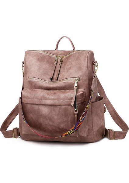 Pembe Kadın Moda Sırt Çantası Çantalar Çok Amaçlı Tasarım Çanta ve Omuz Çantası Pu Deri Seyahat Çantası DOM1091404 (Yurt Dışından)