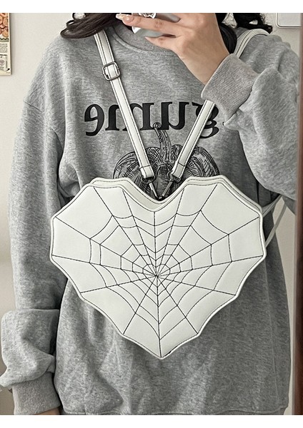Beyaz Y2K Gotik Tarzı Aşk Kalp Crossbody Çanta Kişilik Örümcek Ağı Kadın Yarasa Çanta Omuz Çantası Çok Fonksiyonlu Sırt Çantası (Yurt Dışından) modelleri