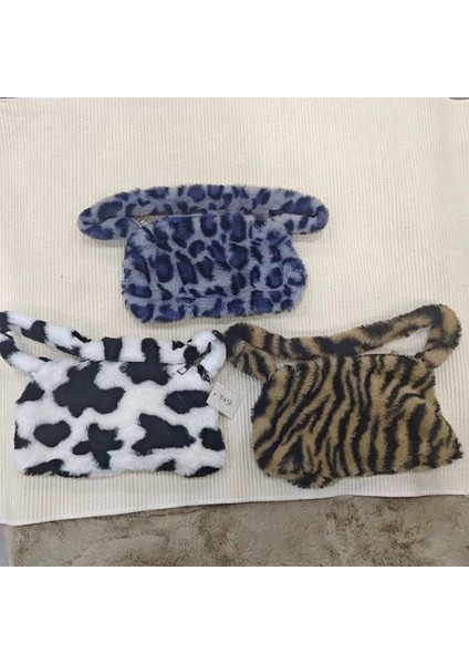 Büyük Inek Siyah Özelleştirilebilir Moda Sevimli Baskılı Mini Omuz Çantası Kadın Kış Peluş Çanta Hayvan Desen Tote Çanta (Yurt Dışından)