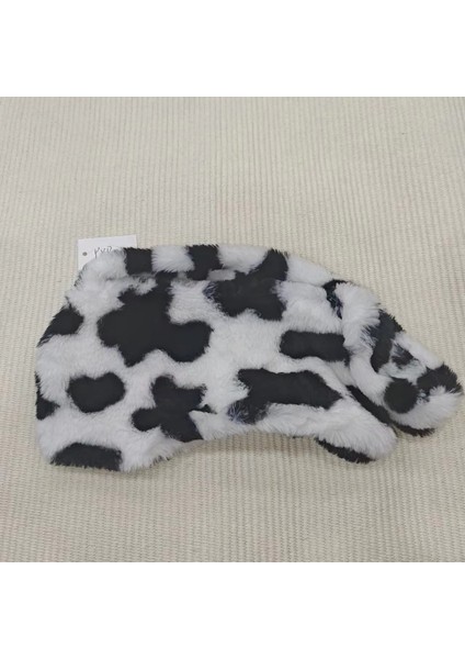Büyük Inek Siyah Özelleştirilebilir Moda Sevimli Baskılı Mini Omuz Çantası Kadın Kış Peluş Çanta Hayvan Desen Tote Çanta (Yurt Dışından)