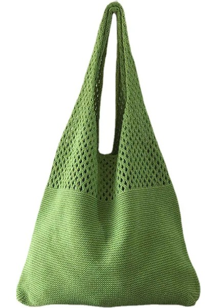 Açık Yeşil Özel Boyut Boho Kadın Moda Hollow Plaj Örme Büyük Örgü Süper Market Tote Alışveriş Çantası Dokuma (Yurt Dışından)