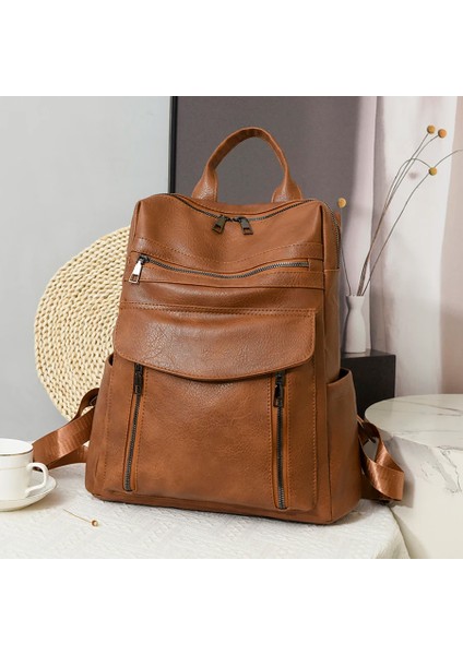 Bej Moda Kadın Sırt Çantası Lüks Tasarımcı Bayanlar Yüksek Kaliteli Deri Seyahat Çantaları Okul Gençler Için Büyük Kapasiteli Sırt Çantaları (Yurt Dışından)