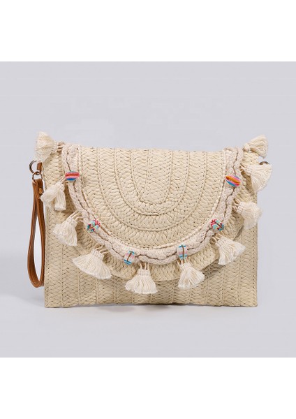 Stil 6-2 Fabrika Hasır Omuz Çantası Kadın El Yapımı Dokuma Crossbody Çanta Yaz Plaj Zarf Çanta Cüzdan Kadın Manşonlar Püsküller (Yurt Dışından) modelleri