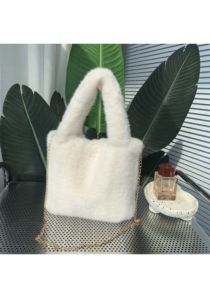 08 Yeni Kış Düz Renk Koltuk Altı Çantası Yumuşak Peluş Küçük Omuzdan Askili Çanta Kadın Sıcak Kabarık Lüks Tasarım Taklit Vizon Kürk Çanta (Yurt Dışından)