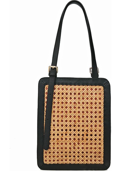 Siyah Yeni Kadın Moda Çanta El Rattan Dokuma Kadın Çanta Retro Şerit Kare Eğimli Omuz Çantaları (Yurt Dışından)