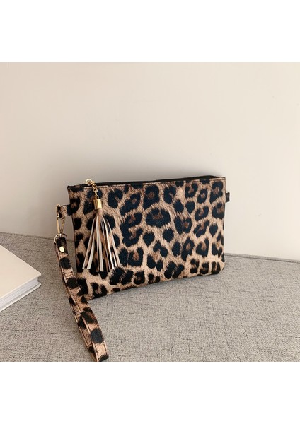 1 Yeni Kişiselleştirilmiş Leopar Baskı Saklama Çantası Püskül ile Kadın Moda Inek Baskılı Çanta Pu El Çantası Kadınlar Için (Yurt Dışından) modelleri