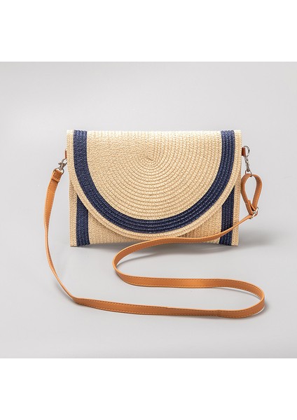 5 2023 Şerit Dikiş Hasır Tote Plaj Çantası Seyahat Alışveriş Piknik El Yapımı Dokuma Omuz Çantası Püskül Çanta Çanta (Yurt Dışından)