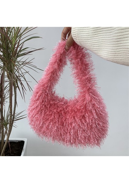 Pembe Şeker Renk Kabarık Taklit Kürk Çanta Yumuşak Sıcak Peluş Çanta Tasarımcısı Kadınlar Için Kürk Çanta (Yurt Dışından)