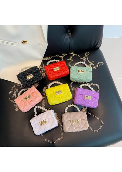 Sarı Yeni Tasarım Mini Çantalar ve Çanta Kadının Crossbody Küçük Jöle Çanta Çocuklar Bayanlar Çanta Inci Saplı (Yurt Dışından)