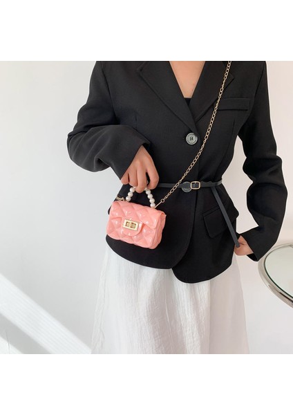 Sarı Yeni Tasarım Mini Çantalar ve Çanta Kadının Crossbody Küçük Jöle Çanta Çocuklar Bayanlar Çanta Inci Saplı (Yurt Dışından)