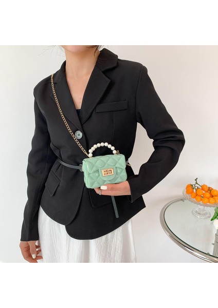 Sarı Yeni Tasarım Mini Çantalar ve Çanta Kadının Crossbody Küçük Jöle Çanta Çocuklar Bayanlar Çanta Inci Saplı (Yurt Dışından)
