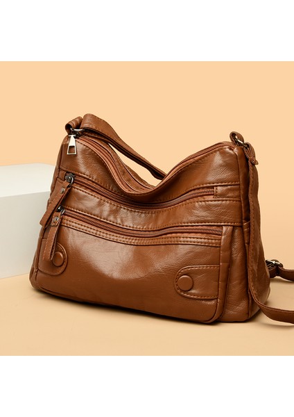 Sarı Kahverengi Vejetaryen Deri Crossbody Çanta Yeni Moda Yumuşak Pu Deri Retro Kadın Çanta Fermuar Crossbody Çanta (Yurt Dışından) fırsatları