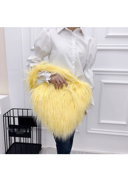 Renk 5 Yeni Kişilik Lüks Kalp Şekli Kürklü Tote Çanta Peluş Kabarık Aşk Crossbody Çanta Bayanlar Kızlar Için Polar Kürk Omuz Çantası (Yurt Dışından)