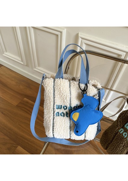 Multi2 Kış Nakış Özel Moda Stil Kürk Çanta Omuz Posta Çantaları Sherpa Büyük Kadın Polar Tote Çanta ile Sevimli Bebek (Yurt Dışından)
