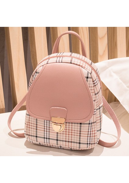 Pembe ZR422 Kızların Sırt Çantaları Küçük Kareli Okul Çantaları ile Çok Yönlü ve Şık Kozmetik Kadın Çantası Kadın Sırt Çantası Mini Fermuar (Yurt Dışından)