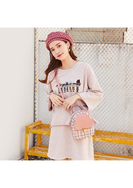 Pembe ZR422 Kızların Sırt Çantaları Küçük Kareli Okul Çantaları ile Çok Yönlü ve Şık Kozmetik Kadın Çantası Kadın Sırt Çantası Mini Fermuar (Yurt Dışından) modelleri