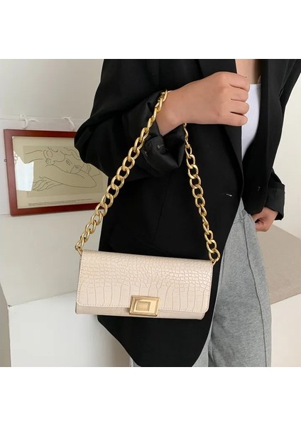Siyah Koltuk Altı Çanta Kadın 2023 Moda Küçük Kare Çanta Retro Omuz Crossbody Çanta Zincir Timsah Mini Çanta (Yurt Dışından)