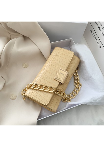 Siyah Koltuk Altı Çanta Kadın 2023 Moda Küçük Kare Çanta Retro Omuz Crossbody Çanta Zincir Timsah Mini Çanta (Yurt Dışından)