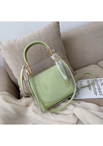 Matcha Yeşil Yaz Yeni Moda Pvc Kız Çanta El Çantası Su Geçirmez Şeffaf Omuzdan Askili Çanta Temizle Çanta Seti Kadınlar Için (Yurt Dışından)