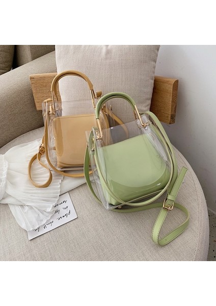 Matcha Yeşil Yaz Yeni Moda Pvc Kız Çanta El Çantası Su Geçirmez Şeffaf Omuzdan Askili Çanta Temizle Çanta Seti Kadınlar Için (Yurt Dışından) modelleri