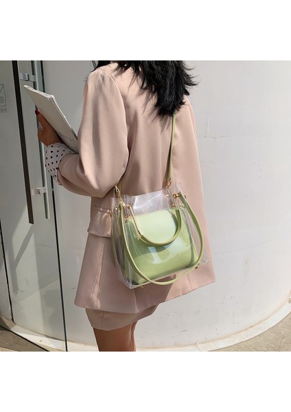 Matcha Yeşil Yaz Yeni Moda Pvc Kız Çanta El Çantası Su Geçirmez Şeffaf Omuzdan Askili Çanta Temizle Çanta Seti Kadınlar Için (Yurt Dışından) indirimleri