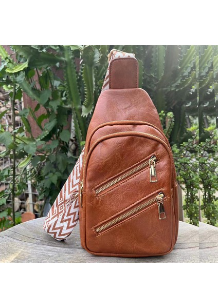 1 Kadın Pu Deri Çanta Sırt Çantası Omuz Sırt Çantası Sling Çanta Seyahat Yürüyüş Küçük Crossbody Göğüs Çantası (Yurt Dışından)